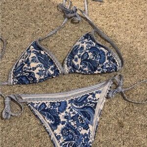 Blue and White Floral Bikini Set